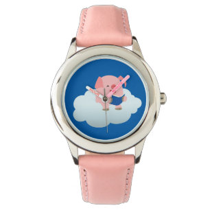 Niedlicher Cartoon-Schweineleser für Cloud Watch Armbanduhr