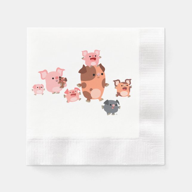 Niedlicher Cartoon Schweinepapier Napkins Serviette (Vorderseite)