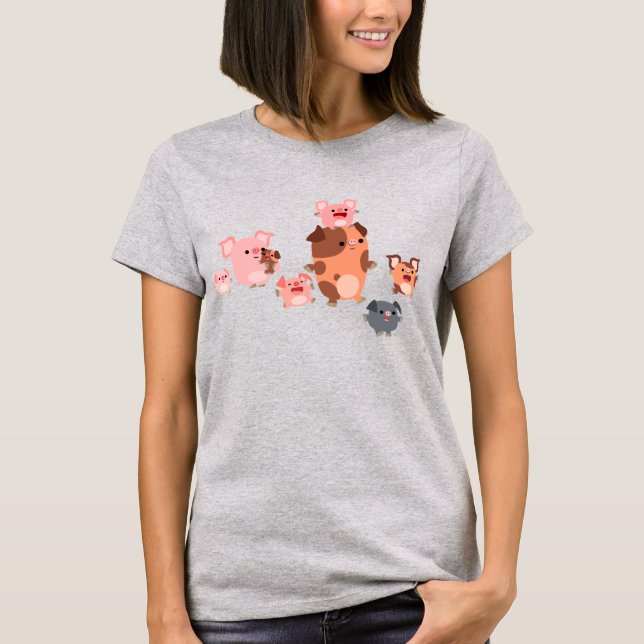 Niedlicher Cartoon Schweinezüchter T - Shirt (Vorderseite)