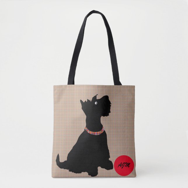 Niedlicher Cartoon Scottie Dog mit Red Ball Tote B (Vorderseite)
