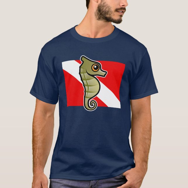 Niedlicher Cartoon Seepferd Diving Flag T-Shirt (Vorderseite)