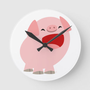 Niedlicher Cartoon Singing Pig Wall Clock Runde Wanduhr