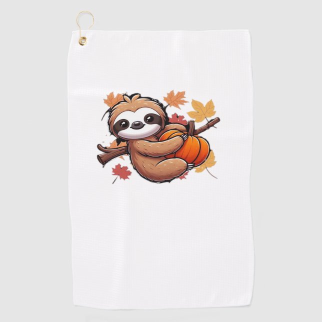 Niedlicher Cartoon Sloth mit Pumpkin - Herbstsaiso Golfhandtuch (Vorderseite)