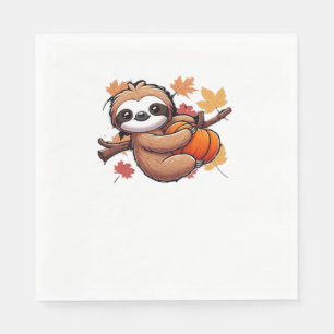 Niedlicher Cartoon Sloth mit Pumpkin - Herbstsaiso Serviette