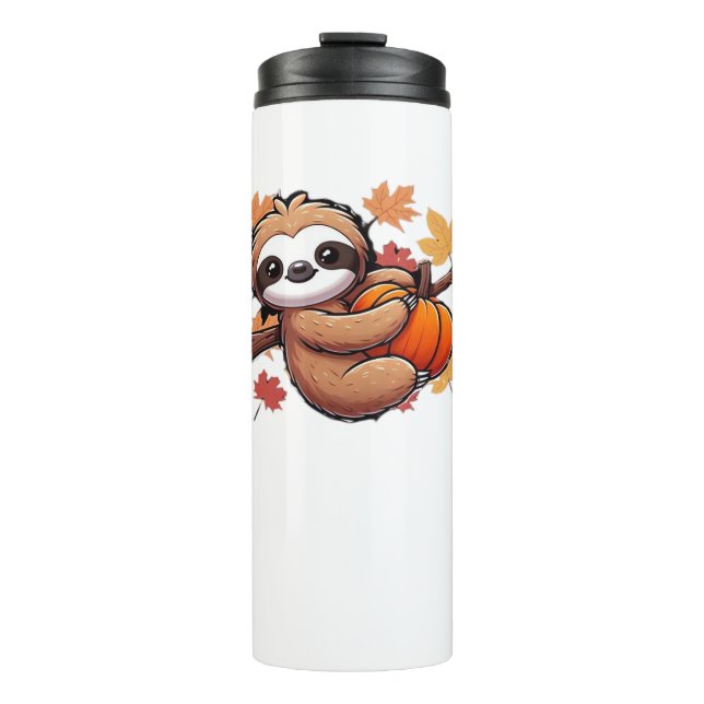 Niedlicher Cartoon Sloth mit Pumpkin - Herbstsaiso Thermosbecher (Vorderseite)