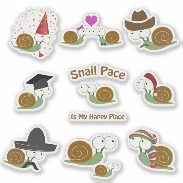 Niedlicher Cartoon Snails Sticker Set (Vorderseite)