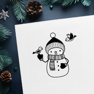 Niedlicher Cartoon Snowman in Nylonhut und Scarf Permastempel
