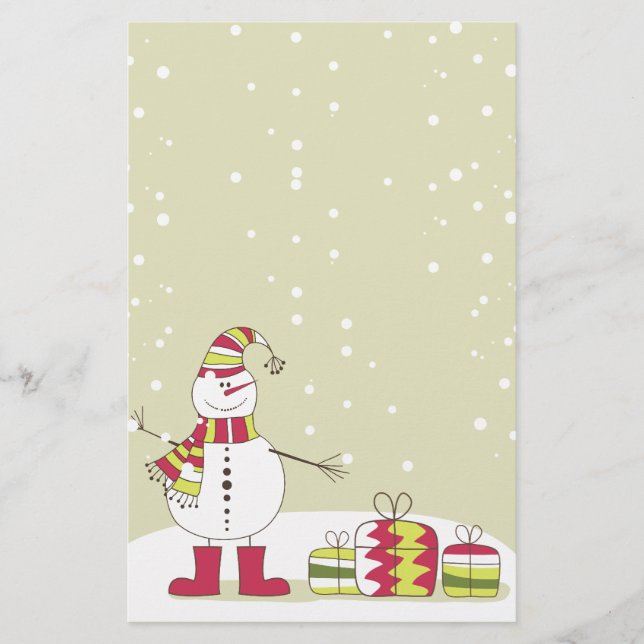 Niedlicher Cartoon Snowman und Presents Stationery Briefpapier (Vorderseite)