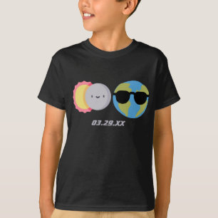 Niedlicher Cartoon Solar Eclipse Custom Date Kids T-Shirt