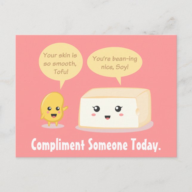 Niedlicher Cartoon - Soy Bean Komplimente Tofu Postkarte (Vorderseite)