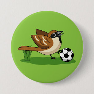 Niedlicher Cartoon-Sparrow-Fußballspieler Button