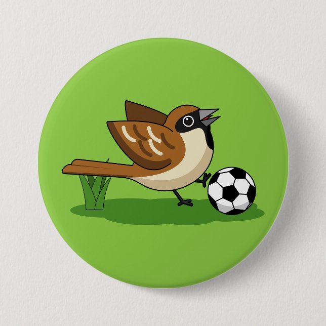 Niedlicher Cartoon-Sparrow-Fußballspieler Button (Vorderseite)