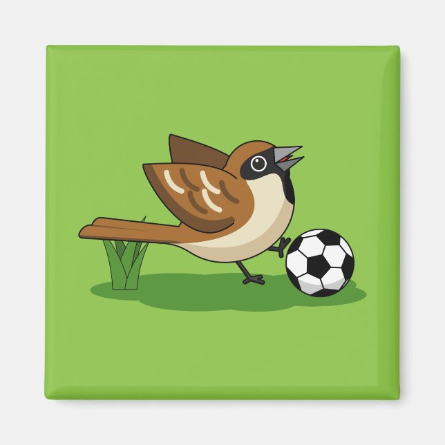 Niedlicher Cartoon-Sparrow-Fußballspieler Magnet (Vorne)