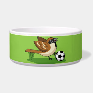 Niedlicher Cartoon-Sparrow-Fußballspieler Napf