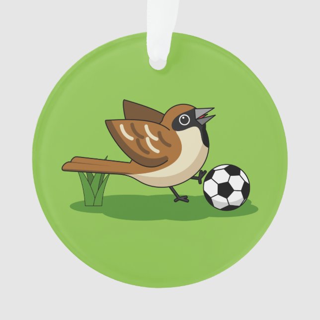 Niedlicher Cartoon-Sparrow-Fußballspieler Ornament (Vorderseite)