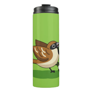Niedlicher Cartoon-Sparrow-Fußballspieler Thermosbecher