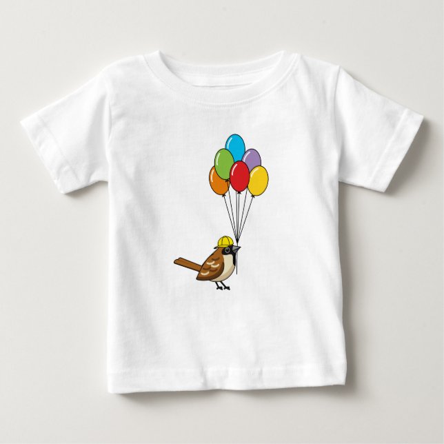 Niedlicher Cartoon Sparrow mit Balloons Baby T-shirt (Vorderseite)