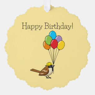 Niedlicher Cartoon Sparrow mit Balloons Geburtstag Ornament Karte