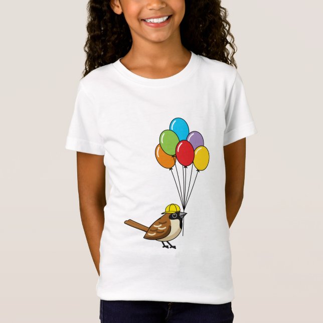 Niedlicher Cartoon Sparrow mit Balloons T-Shirt (Vorderseite)