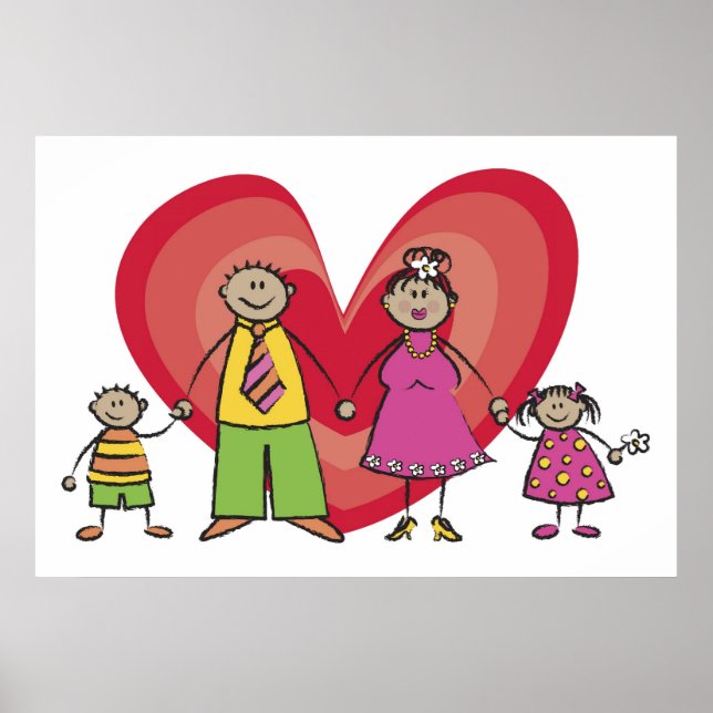 Niedlicher Cartoon Spaß Happy Familienfreude Liebe Poster (Vorne)