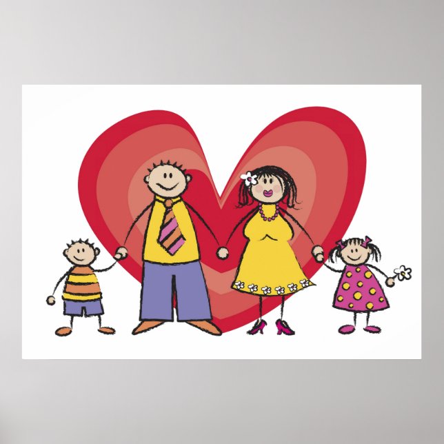 Niedlicher Cartoon Spaß Happy Familienfreude Liebe Poster (Vorne)