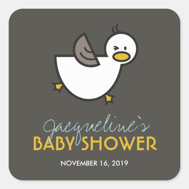 Niedlicher Cartoon Spielerisch Duck Baby Shower Ta Quadratischer Aufkleber (Vorderseite)