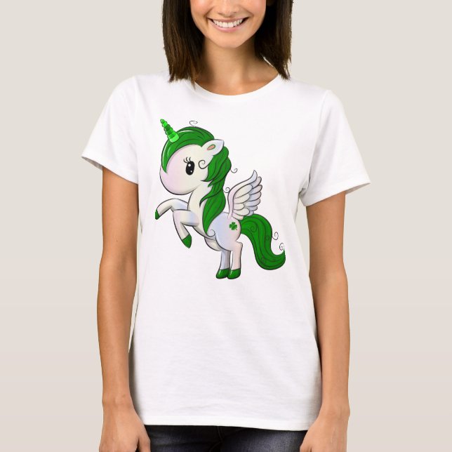 Niedlicher Cartoon St. Patrick's Day Unicorn Pegas T-Shirt (Vorderseite)
