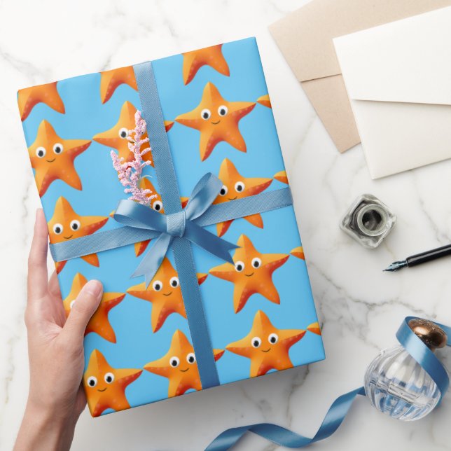 Niedlicher Cartoon Starfish Blauer Ozean Geschenkpapier (Schenken)