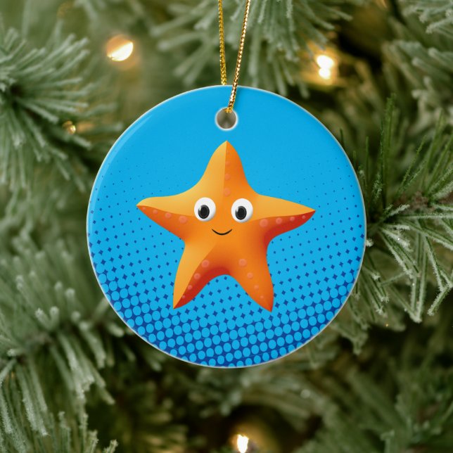 Niedlicher Cartoon Starfish Blauer Ozean Keramik Ornament (Baum)