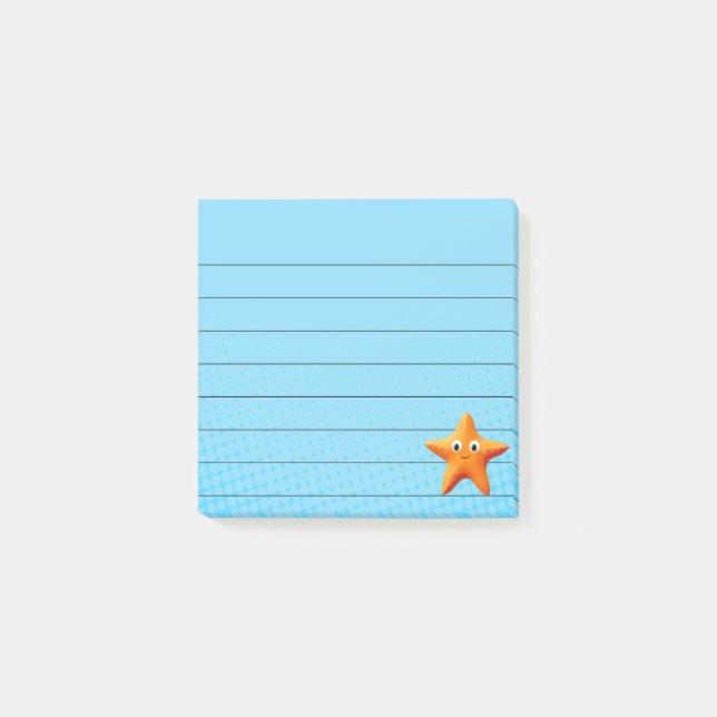 Niedlicher Cartoon Starfish Blauer Ozean Lined Pos Post-it Klebezettel (Vorderseite)