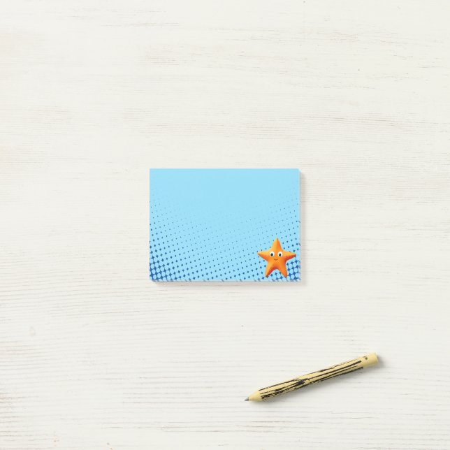 Niedlicher Cartoon Starfish Blauer Ozean Post-it Klebezettel (Auf Schreibtisch)