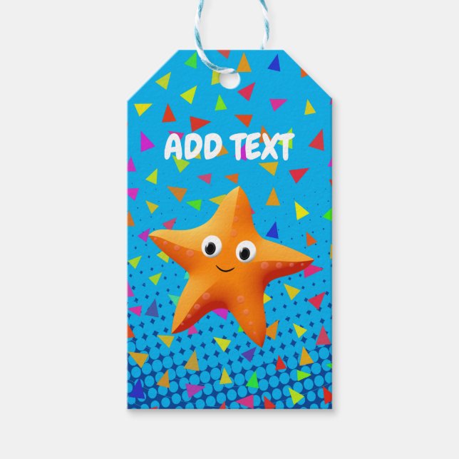 Niedlicher Cartoon Starfish mit Confetti Geschenkanhänger (Vorderseite)