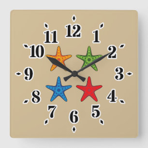 Niedlicher Cartoon Starfish Set Quadratische Wanduhr