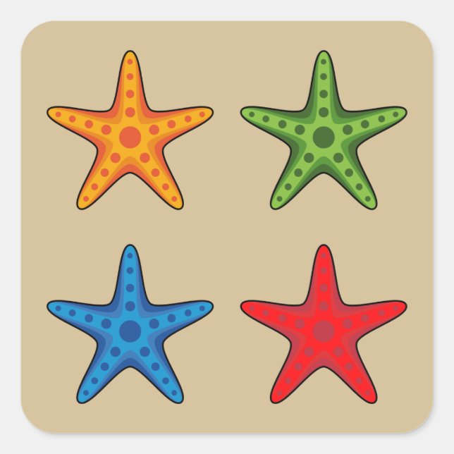 Niedlicher Cartoon Starfish Set Quadratischer Aufkleber (Vorderseite)