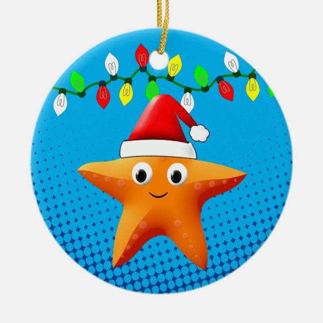 Niedlicher Cartoon Starfish Weihnachtsmannmütze We Keramik Ornament (Vorne)