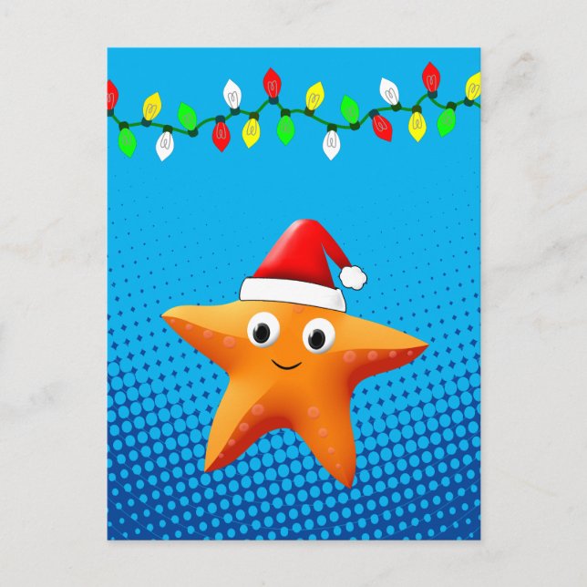 Niedlicher Cartoon Starfish Weihnachtsmannmütze We Postkarte (Vorderseite)
