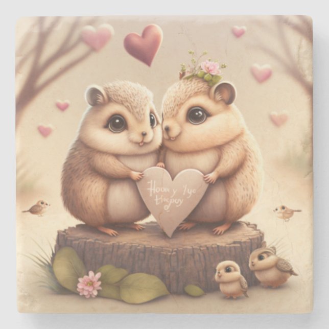 Niedlicher Cartoon Steinuntersetzer (Vorderseite)