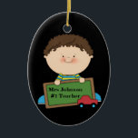 Niedlicher Cartoon Student Holding Chalkboard #1 L Keramikornament<br><div class="desc">Niedlicher Cartoon Student Holding Chalkboard #1 Lehrer Ersetzen Sie mit Ihrem eigenen Text oder "Anpassen Sie es",  um den Schriftart oder die Hintergrundfarbe und mehr... </div>