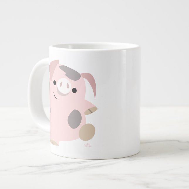 Niedlicher Cartoon Tanzen Pig Jumbo Tasse (Vorderseite Links)