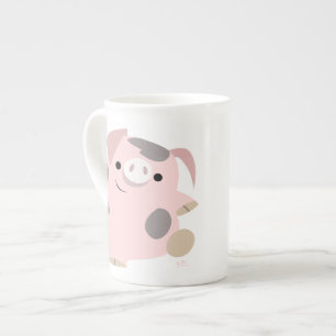 Niedlicher Cartoon Tanzen Schweinebone China Tasse