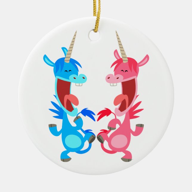 Niedlicher Cartoon Tanzen Unicorns Keramikornament (Vorne)