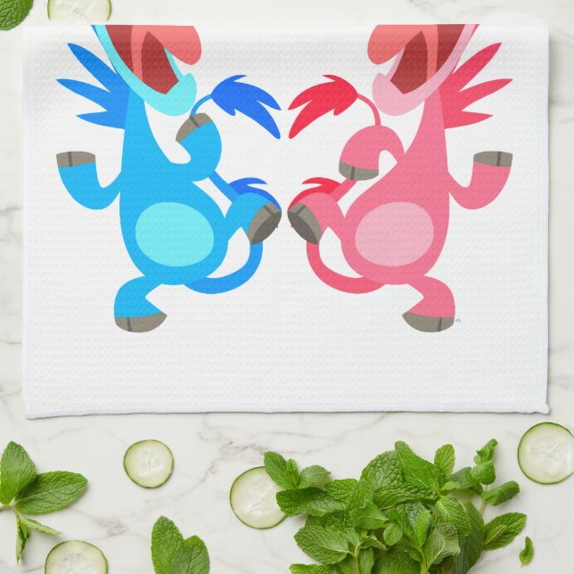 Niedlicher Cartoon Tanzen Unicorns Küche Handtuch (Gefaltet)