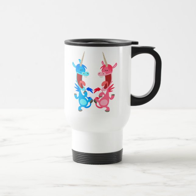Niedlicher Cartoon Tanzen Unicorns Tasse (Rechts)