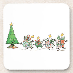Niedlicher Cartoon Tanzen Weihnachtsgeschenke und Getränkeuntersetzer