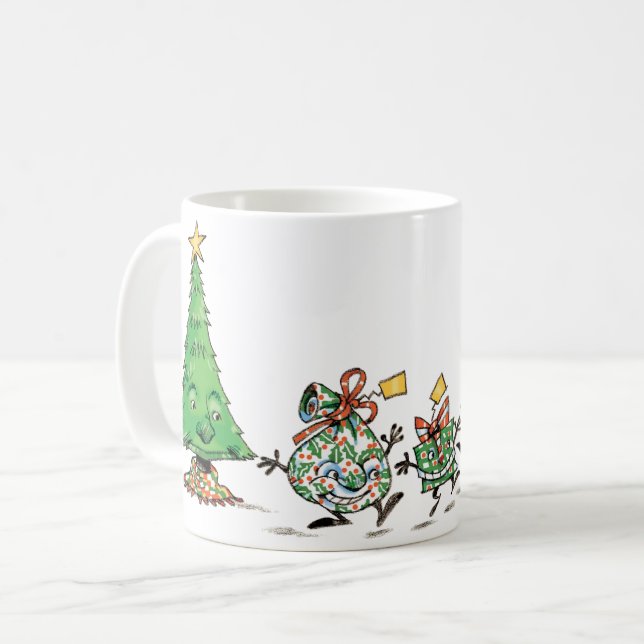 Niedlicher Cartoon Tanzen Weihnachtsgeschenke und  Kaffeetasse (Vorderseite Links)