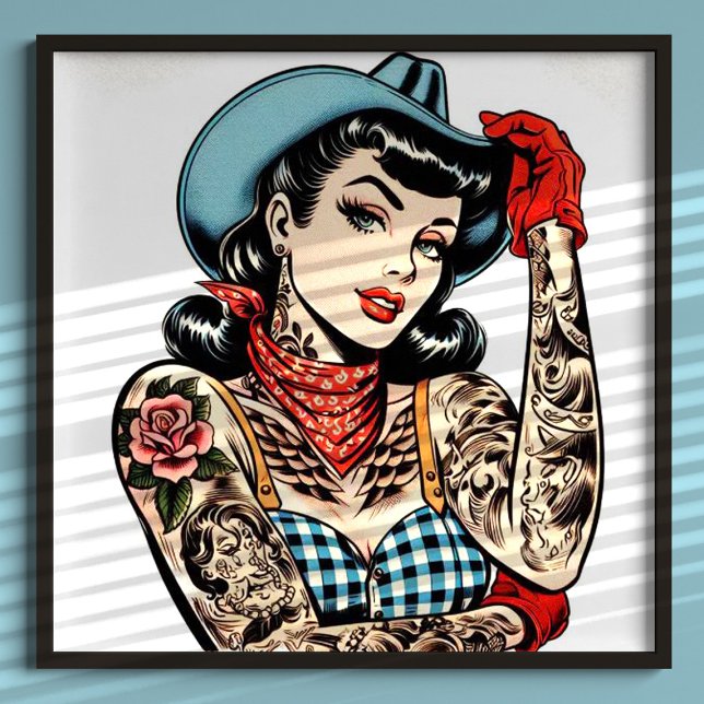 Niedlicher Cartoon Tattoo Cowgirl Poster (Von Creator hochgeladen)