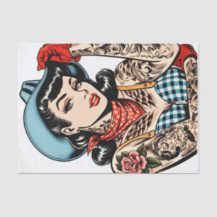 Niedlicher Cartoon Tattoo Cowgirl Seidenpapier