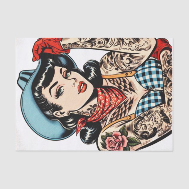 Niedlicher Cartoon Tattoo Cowgirl Seidenpapier (Vorderseite)