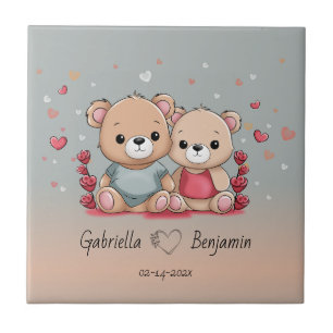Niedlicher Cartoon Teddy Lovers Herzlich Willkomme Fliese