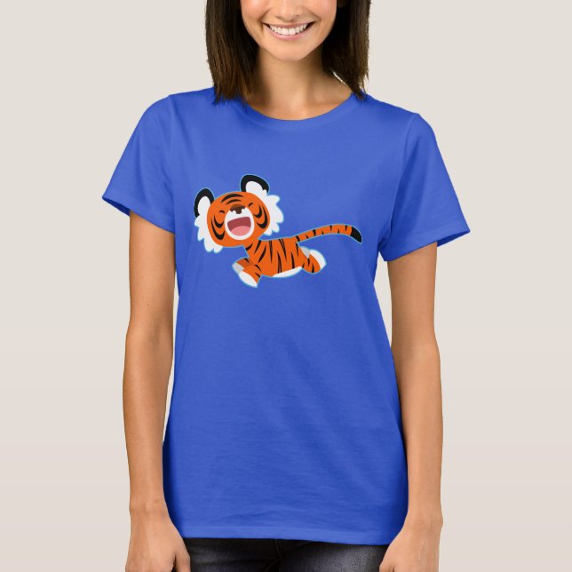 Niedlicher Cartoon Tiger auf der Flucht von Frauen T-Shirt (Vorderseite)
